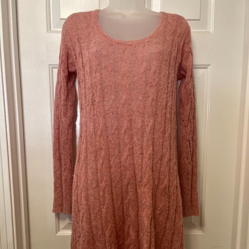 Free People Long Dusty Rose Woven Mohair Sweater